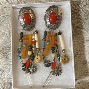 Beautiful Boho southwest style earrings. Long fans let’s Sterling silver 925